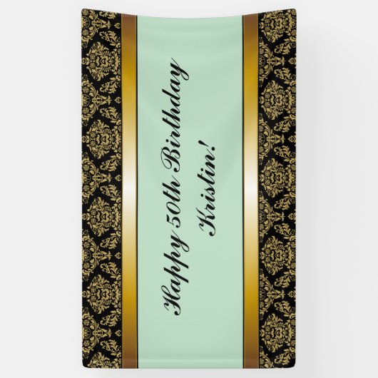 ミントグリーンエイジ金ゴールドダマスク誕生日バナー 横断幕