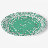 ミントグリーンエレガントウェディングお祝いホワイトレース ペーパープレート (アングル)