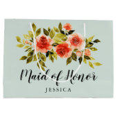 ミントグリーンエレガントウォーターカラーフローラメイド・オブ・オーナー(花嫁付き添い人) ラージペーパーバッグ (裏面)