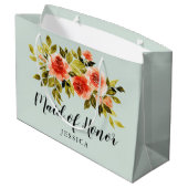 ミントグリーンエレガントウォーターカラーフローラメイド・オブ・オーナー(花嫁付き添い人) ラージペーパーバッグ (裏面アングル)