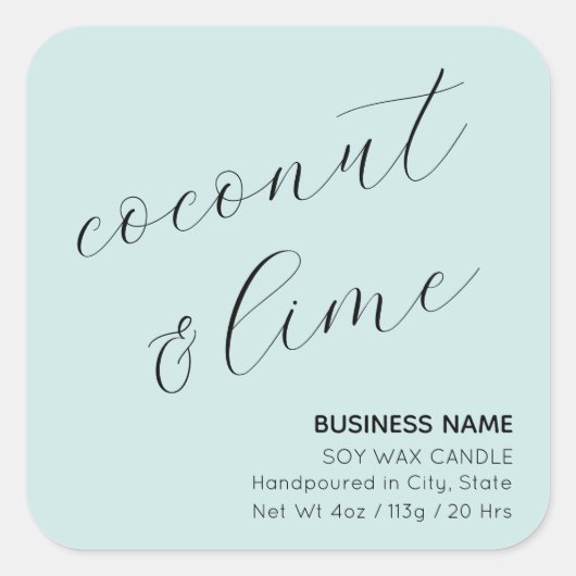 ミントグリーンエレガントキャンドル化粧品ステッカーラベル スクエアシール (正面)