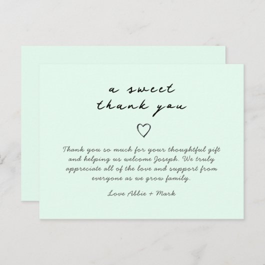 ミントグリーンエレガントベビーサンキューカード ポストカード (正面/裏面)