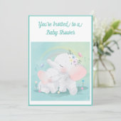 ミントグリーンエレファントボーイガールベビーシャワー 招待状 (スタンド正面)