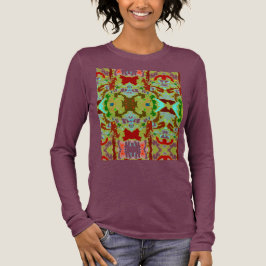 ミントグリーンオリーブレッドアブストラクトフラワータイルアート トライブレンドＴシャツ