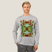 ミントグリーンオリーブ赤抽象芸術対称花 トライブレンドTシャツ (正面全体)