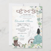 ミントグリーンカクティウエスタンシャーロホースキンセニェラ 招待状 (正面)