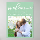 ミントグリーンカップル写真シック結婚の歓迎 ポスター (正面)