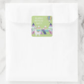 ミントグリーンカラフルチャイルドアルパカ誕生日パーティー スクエアシール (バッグ)