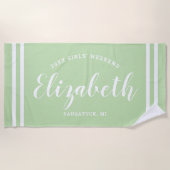 ミントグリーンガールズウィークエンド名前入りカスタム ビーチタオル (正面)