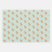 ミントグリーンキュートキツネパーティーハットイラストレーション ラッピングペーパーシート (正面2)