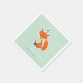 ミントグリーンキュートキツネパーティーハットウッドランド誕生日 スタンダードカクテルナプキン (角)