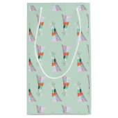 ミントグリーンキュートキツネパーティーハットウッドランド誕生日 スモールペーパーバッグ (裏面)