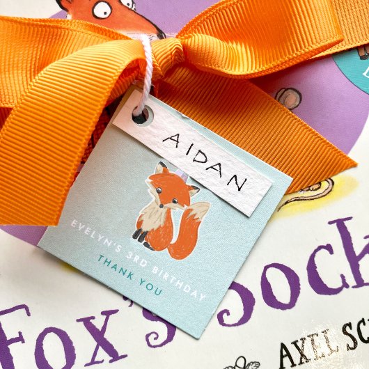 ミントグリーンキュートキツネパーティーハットウッドランド誕生日 フェイバータグ