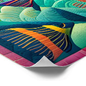 ミントグリーンキルトブロックの熱帯外来魚 ポスター (角)