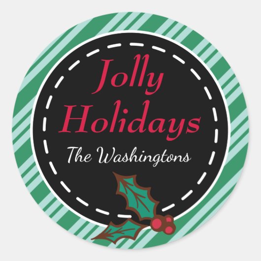 ミントグリーンクリスマスキャンディギフトラベルシール ラウンドシール (正面)