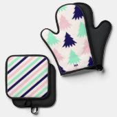 ミントグリーンクリスマス 鍋つかみ&鍋敷きセット (正面/裏面)