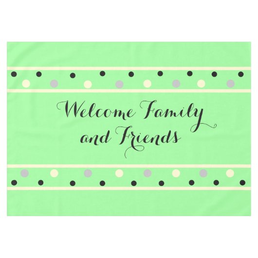 ミントグリーンクリームグレー水玉模様フレンズ テーブルクロス (正面(横))