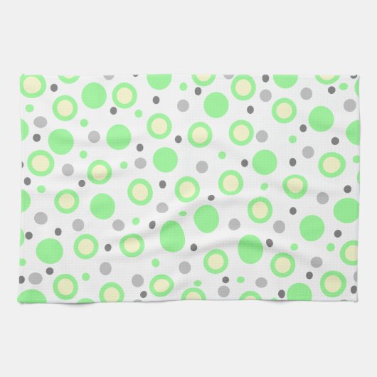 ミントグリーンクリームグレー水玉模様 キッチンタオル (横)