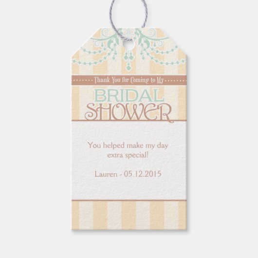 ミントグリーンクリームブラウンブライダルシャワーメッセージカード ギフトタグ (正面)