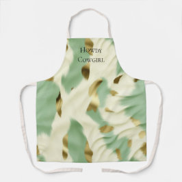 ミントグリーンクリーム金ゴールド牛革 エプロン