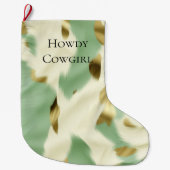 ミントグリーンクリーム金ゴールド牛革 ラージクリスマスストッキング (正面)