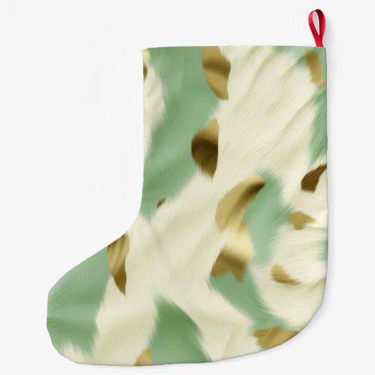 ミントグリーンクリーム金ゴールド牛革 ラージクリスマスストッキング (裏面)