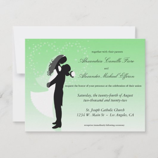 ミントグリーングラデーションシルエットフォーマルウェディング 招待状 (正面)