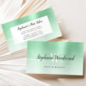 ミントグリーングラデーションブラシ仕上げ金属モノグラムヘアサロン 名刺