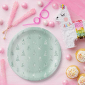 ミントグリーングリッタースパークルクリスマスツリーズ     ペーパープレート (パーティー)