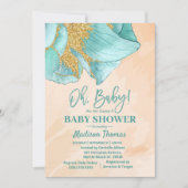 ミントグリーングリッターバラボーイズベビーシャワー 招待状 (正面)