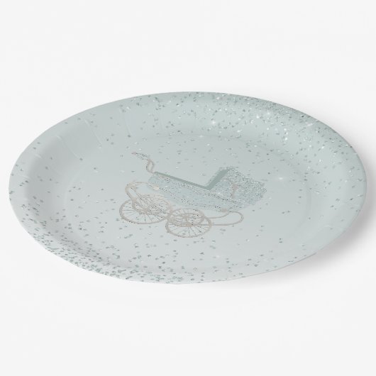 ミントグリーングリッターベビーシャワー紙プレート ペーパープレート (アングル)