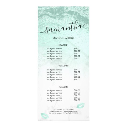 ミントグリーングリッター唇の大理石メイクアップアーティスト ラックカード (正面)