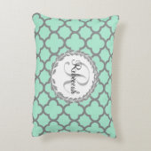 ミントグリーングレークローバーネームモノグラムのローレル アクセントクッション (裏面(縦))