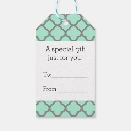 ミントグリーングレークローバーネームモノグラムのローレル ギフトタグ (裏面)