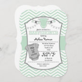 ミントグリーングレーシェブロンベビーシャワー招待状 招待状 (正面/裏面)