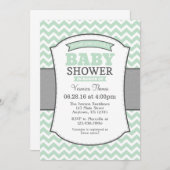 ミントグリーングレーシェブロンベビーシャワー招待状 招待状 (正面/裏面)