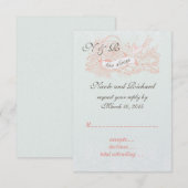 ミントグリーンコーラルピンクビンテージウェディングRSVP 出欠カード (正面/裏面)
