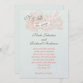 ミントグリーンコーラルピンクヴィンテージウエディング招待状 招待状 (正面/裏面)