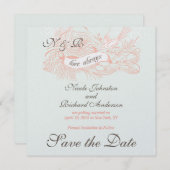 ミントグリーンコーラルピンクヴィンテージ保存日 セーブザデート (正面/裏面)