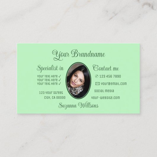 ミントグリーンゴージャスハートかわいいロゴと写真 名刺 (裏面)