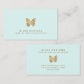 ミントグリーンゴールドフォイルバタフライエレガントシンプル 名刺 (正面/裏面)