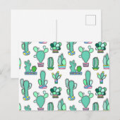 ミントグリーンサボテンと多肉植物パターン ポストカード (正面/裏面)