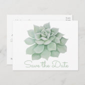 ミントグリーンサボテンの日付を結婚保存 案内ポストカード (正面/裏面)