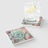 ミントグリーンサボテン多肉性フォト美しいスクリプト ストーンコースター (横)