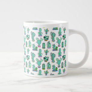 ミントグリーンサボテン&サククレントの植物柄 ジャンボコーヒーマグカップ