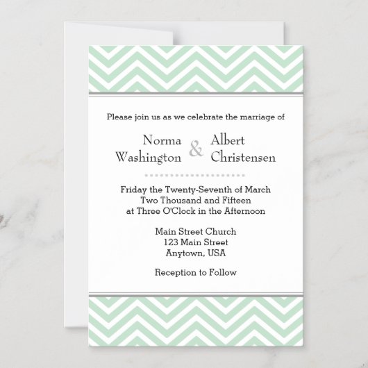 ミントグリーンシェブロン磁気結婚式招待状 マグネット招待状 (正面)