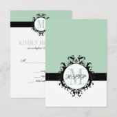 ミントグリーンシックモノグラム | ウェディングRSVPカード 出欠カード (正面/裏面)
