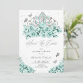 ミントグリーンシルバーティアラ日付を保存キンセアニラ 招待状 (スタンド正面)