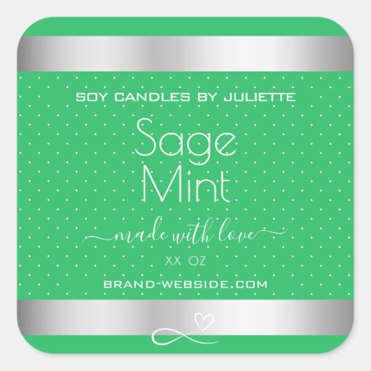 ミントグリーンシルバー金属効果包装ラベル スクエアシール (正面)