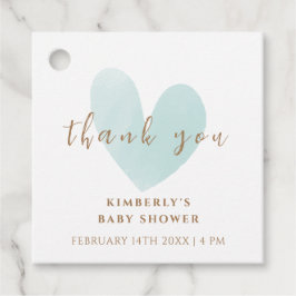 ミントグリーンシンプルハートベビーシャワーありがとう フェイバータグ